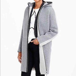 J Crew Nello Gori Stadium Cloth Hooded Coat Sz 0P Gray Colorblock Leather Trim